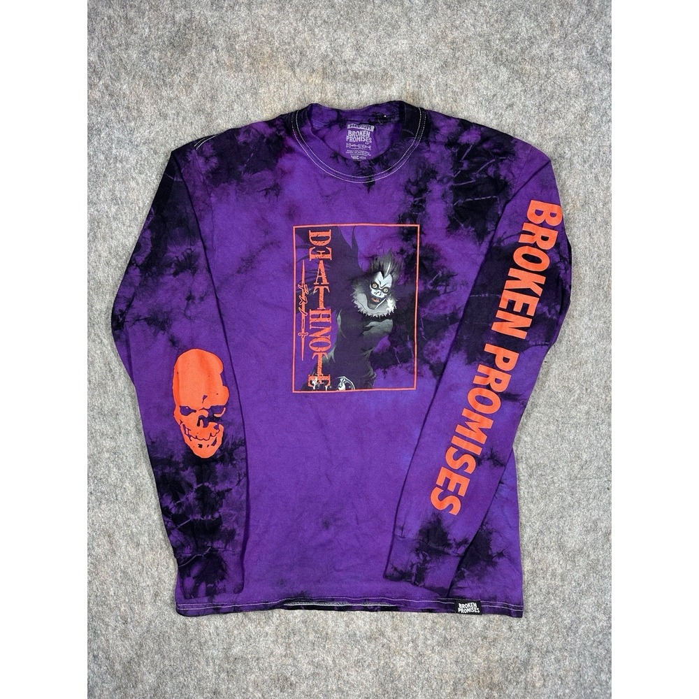 Broken Promises Death‎ Note Mens Medium Purple Tie Dye Long Sleeve Shirt